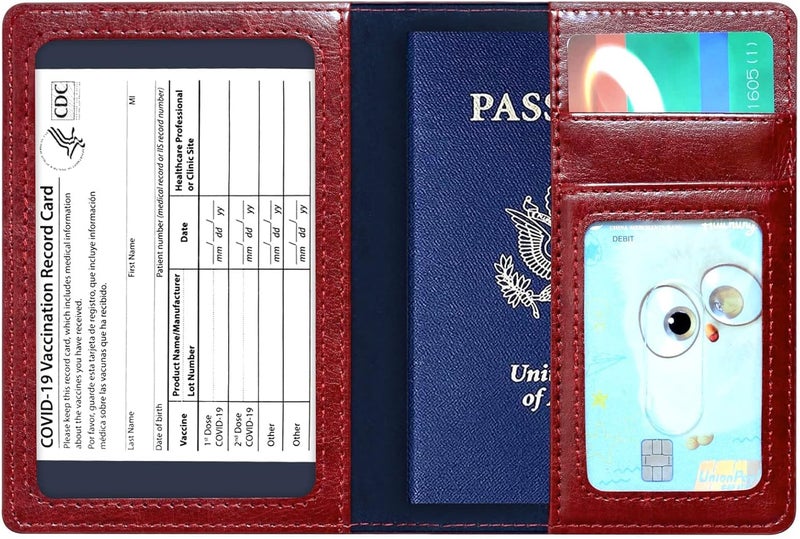 KAOBAN Passport Holder Cover Wallet Case RFID Blocking Leather Card Slot Travel Accessories Documents Organizer Protector for Women Men, Wine Red - Image 4